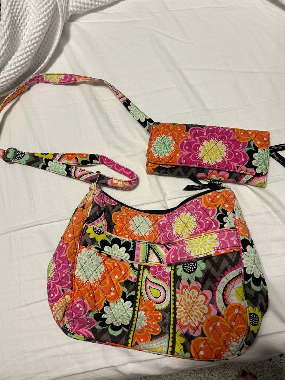 Vera Bradley BUNDLE Pink & Orange Floral Crossbody Bag with Wallet